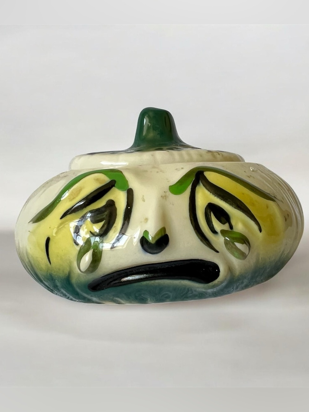 Vintage MCM ceramic crying onion jar Kitschy 6”
